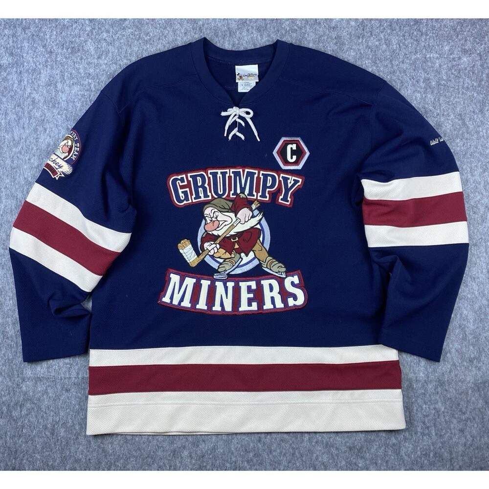 Vtg Walt Disney World Grumpy Miners Men's Hockey Jersey Snow White Size Medium